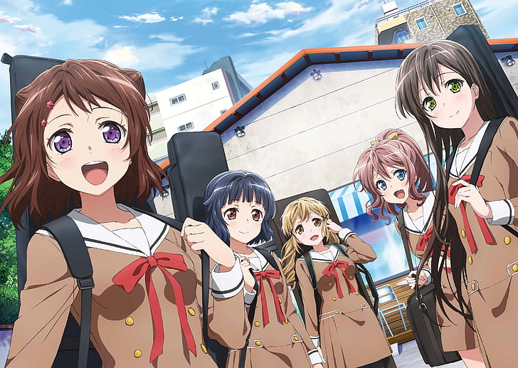 HD wallpaper: anime girls, friends, instruments, school uniform, ribbons |  Wallpaper Flare
