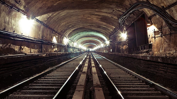 subway, tunnel, railway, train, lights, Moscow, HD wallpaper