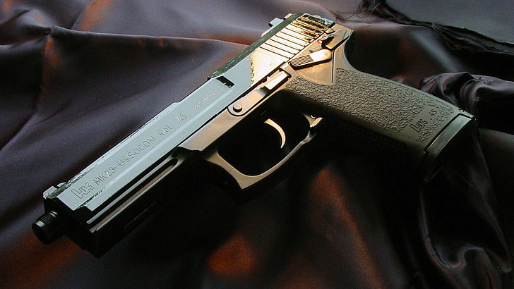 black semi-automatic pistol, gun, Heckler &amp; Koch, .45 ACP