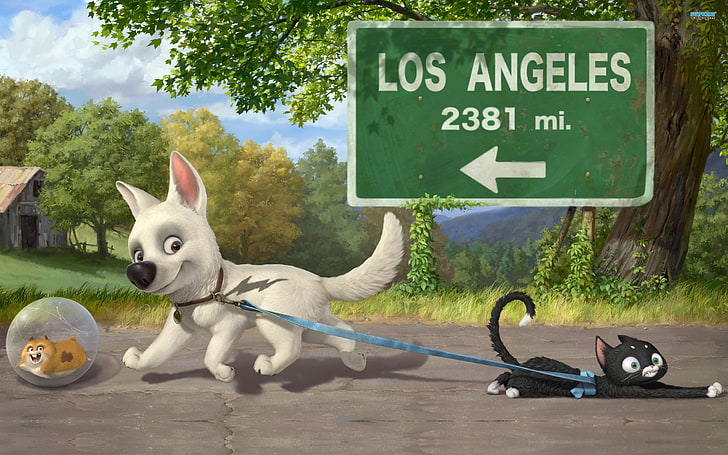 Disney Bolt and Mitten movie still screenshot, cat, cartoon, ball, HD wallpaper