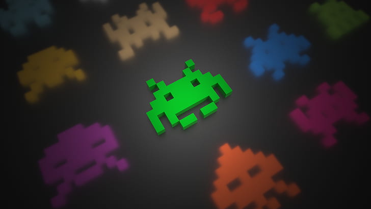 video games, voxels, colorful, 3D, Space Invaders, HD wallpaper