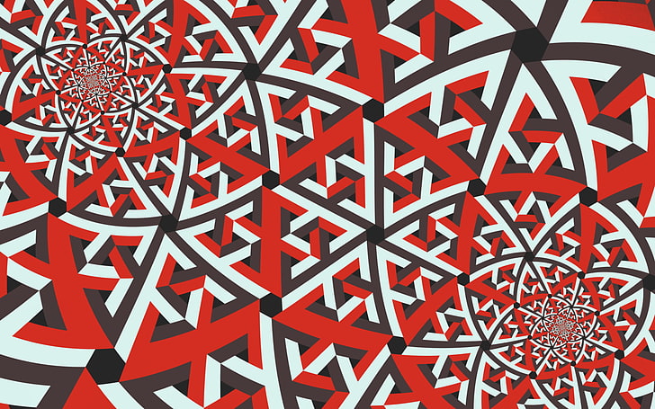 fractal, red, abstract, symmetry, backgrounds, pattern, full frame, HD wallpaper