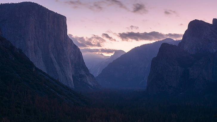 black valley, landscape, sunset, mountains, forest, Yosemite National Park