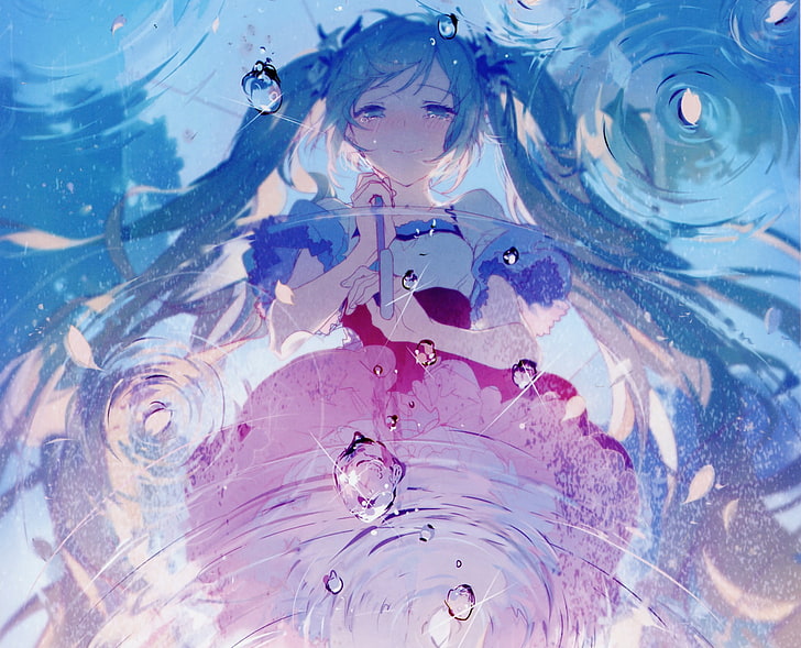 HD wallpaper: water, girl, reflection, umbrella, anime, petals, art,  vocaloid | Wallpaper Flare