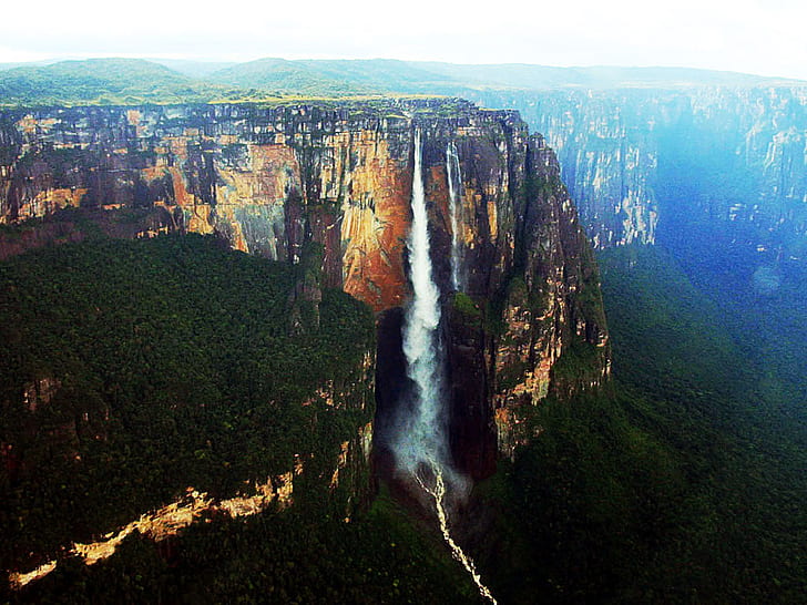 angel Falls, cliff, forest, natural, river, water, waterfall