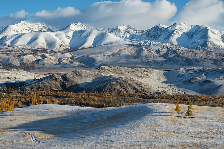 winter, snow, landscape, mountains, nature, HD wallpaper