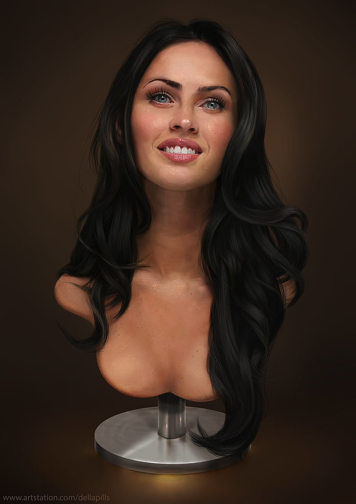 painting of woman's face, digital painting, DellaPills, Megan Fox, HD wallpaper