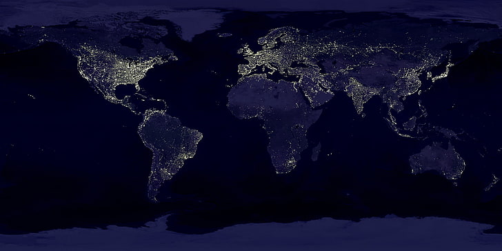 Earth, night, world map, water, space, nature, no people, satellite view, HD wallpaper