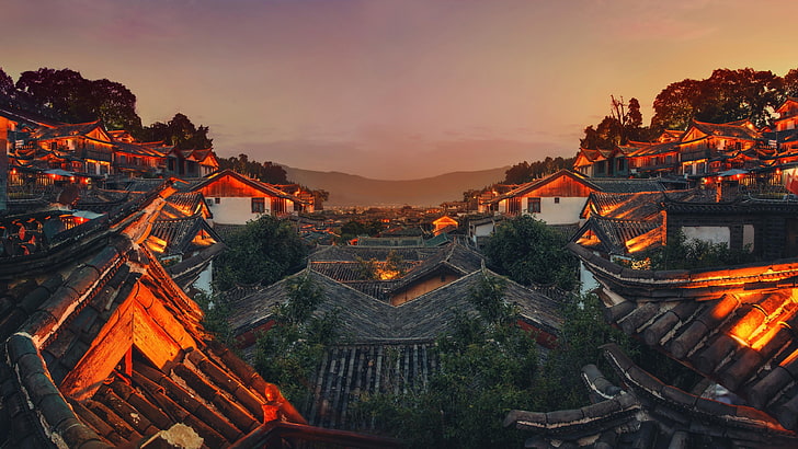 china, town, cityscape, houses, roofs, asia, architecture, built structure