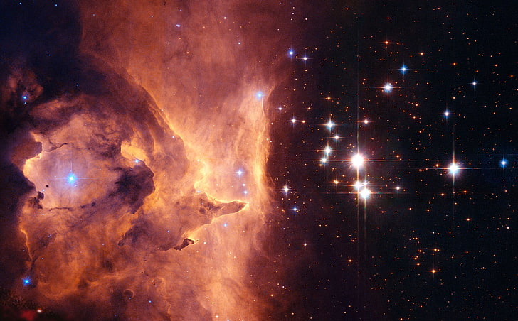 outer space lights stars galaxies orange nebulae bright Space Galaxies HD Art, HD wallpaper