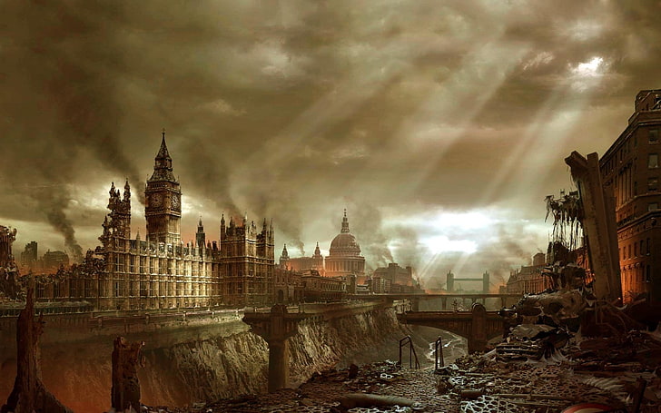 brown ruined city, Sci Fi, Post Apocalyptic, Hellgate London