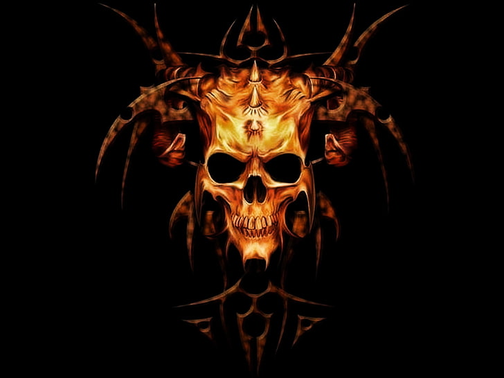 Dark, demon, Evil, occult, Satan, Satanic, skull, skulls, black background, HD wallpaper