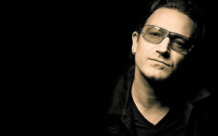 U2, Soloist, Glasses, Face, Background, portrait, black background, HD wallpaper