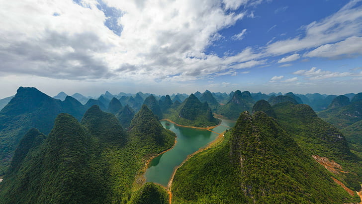 Guilin, landscape, China, river, hills, HD wallpaper