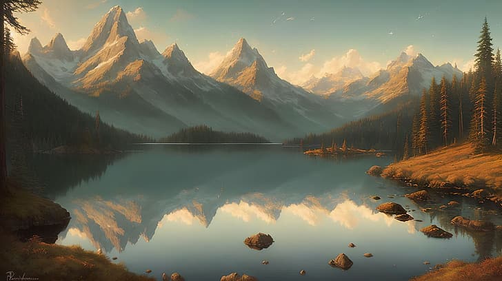 landscape, AI art, Generated Image, Stable Diffusion, mountains, HD wallpaper