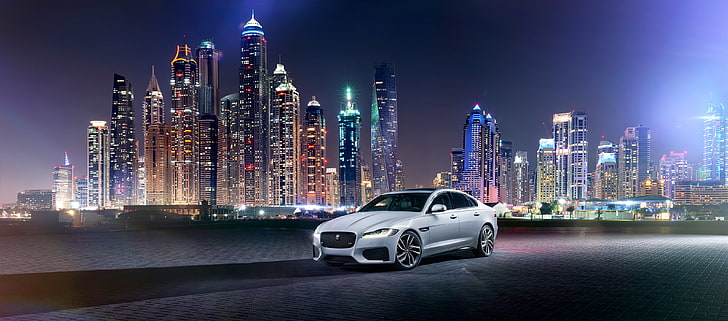 HD wallpaper: gray sedan illustration, white, the city, lights, Jaguar ...