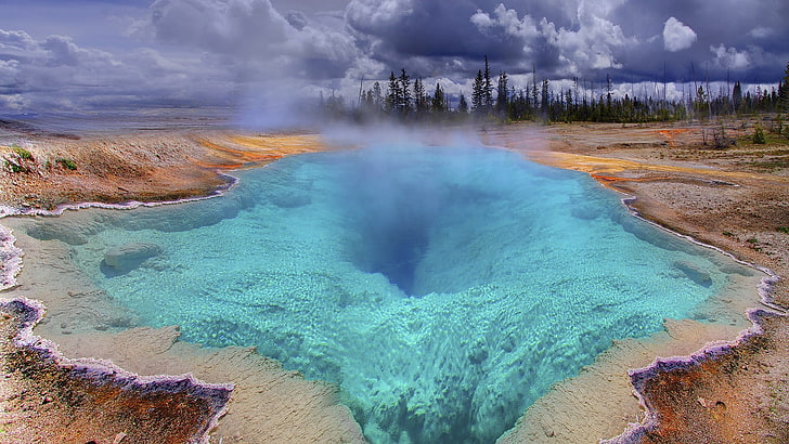 body of water, Yellowstone National Park, nature, landscape, steam, HD wallpaper