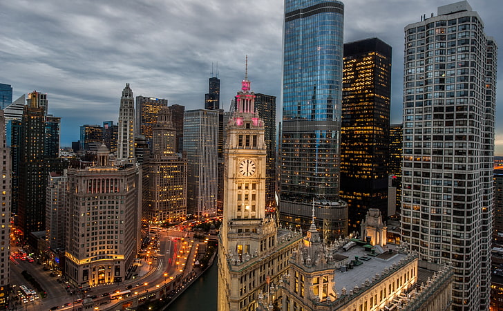 Chicago Buildings, United States, Illinois, City, Travel, River