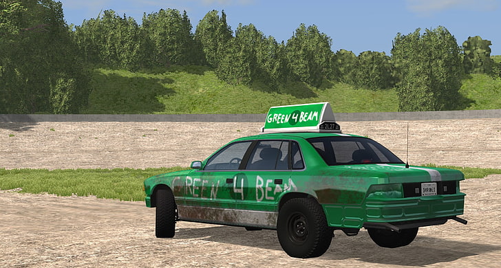car, vehicle, BeamNG, tree, mode of transportation, plant, green color
