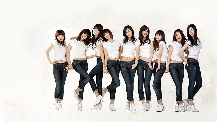 group of women wearing matching white shirts, SNSD, Girls' Generation