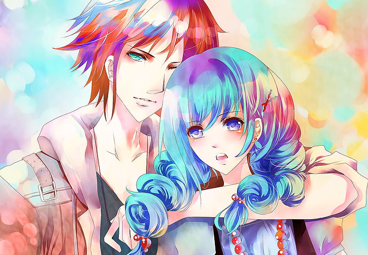 HD wallpaper: couple anime character painting, girl, art, pair, guy, blue  hair | Wallpaper Flare
