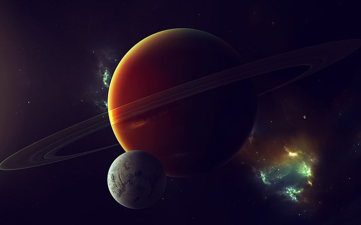 Gas Giant Nebula And Star, Saturn planet, 3D, Space, sky, planet - space