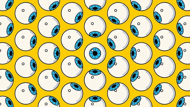 eyeball wallpaper, digital art, simple background, yellow background