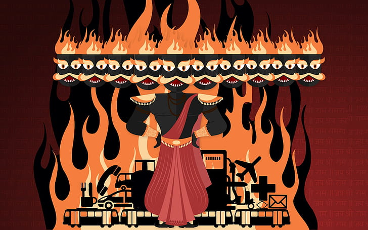 HD wallpaper: Happy Dussehra 2014, orange black and white flames cartoon  character artwork | Wallpaper Flare