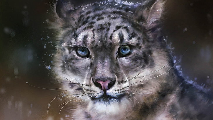 snow leopards, animals, artwork, digital art, leopard (animal), HD wallpaper