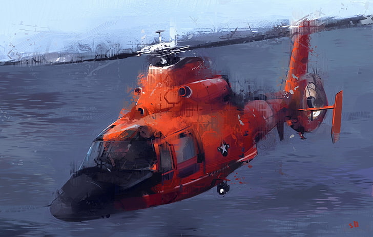 helicopters, artwork, digital art, painting, 2D, ShuoLin Liu, HD wallpaper