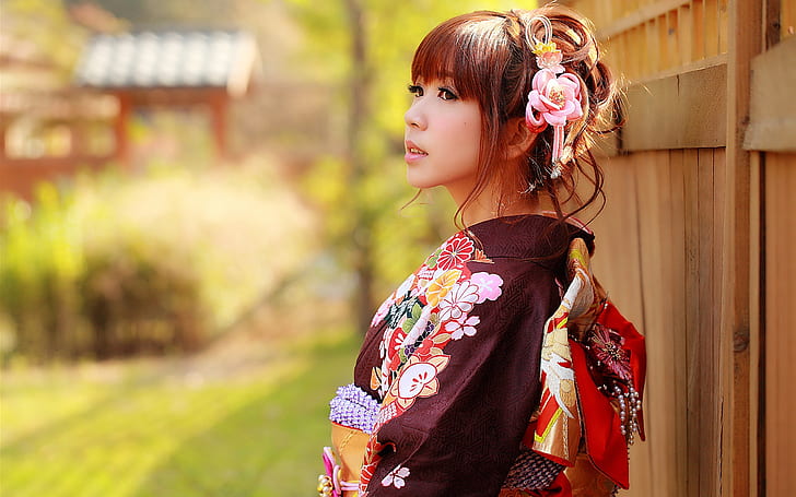 Japanese girl, Asian, kimono clothes, HD wallpaper