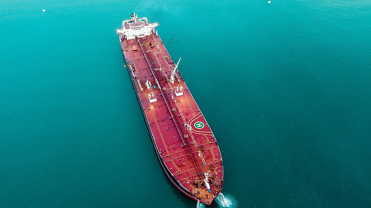 oil tanker, vessel, ship, sea, vehicle, water, high angle view, HD wallpaper