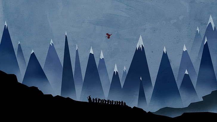 the hobbit minimalism gandalf mountain smaug, nature, silhouette, HD wallpaper