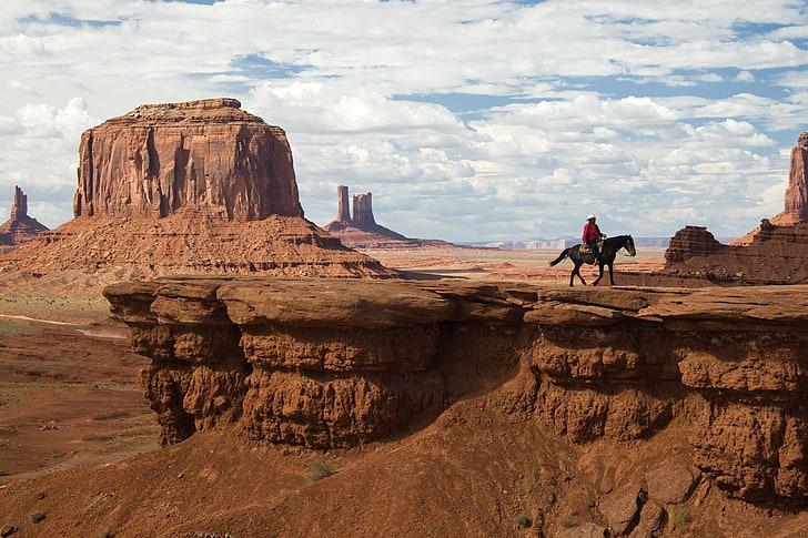 Monument Valley, Utah, cowboy, mountains clouds, desert, monument Valley Tribal Park, HD wallpaper