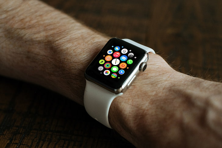 silver Apple Watch with sports band, smartwatch, wristwatch, smart Watch