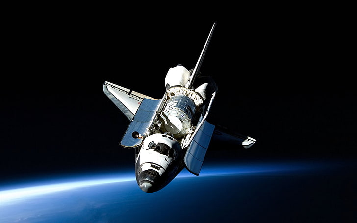 white satellite, space, space shuttle, air vehicle, technology, HD wallpaper