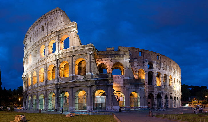 Colosseum, Rome, old building, Italy, night, architecture, ancient