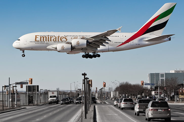 Emirates Airliner, The city, The plane, Machine, A380, The rise, HD wallpaper