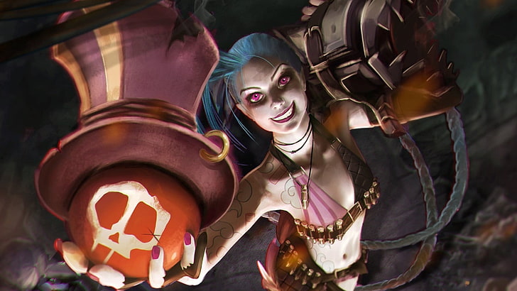 woman holding bomb anime wallpaper, League of Legends, Jinx (League of Legends), HD wallpaper