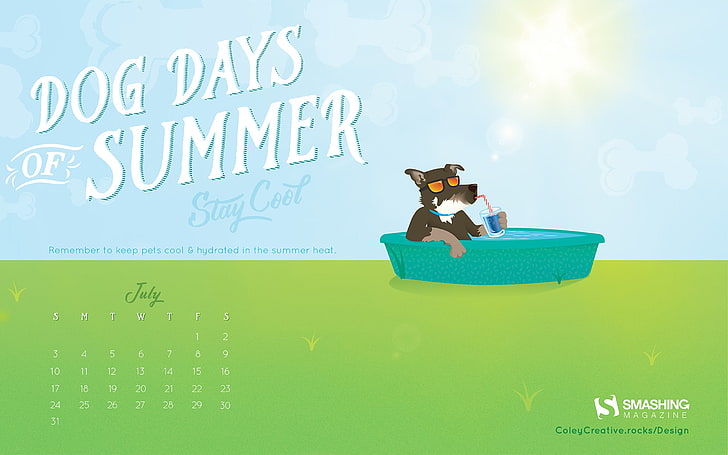 Dog Days Summer-July 2016 Calendar Wallpaper, text, western script