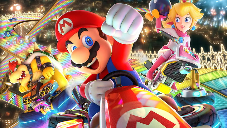 Mario, Mario Kart 8 Deluxe, Bowser, Princess Peach, HD wallpaper