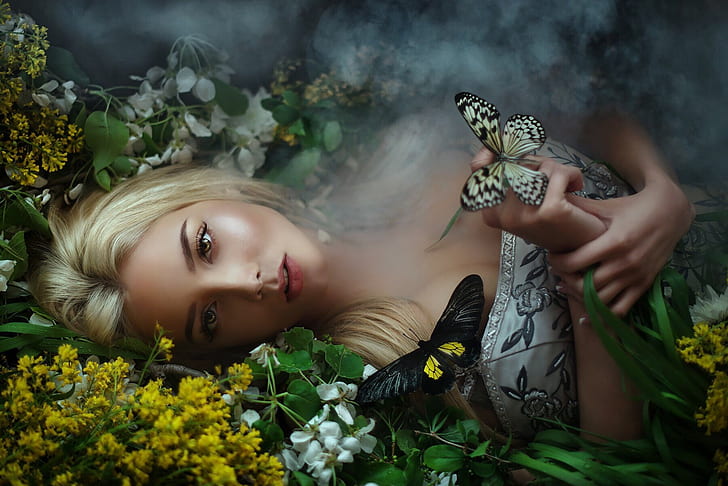 smoke, dress, Butterfly, lies, Maria Lipina, Katerina Shiryaeva, HD wallpaper
