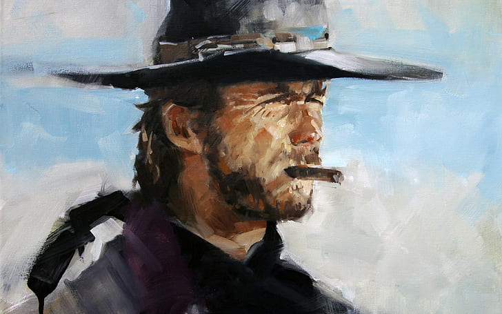 Clint Eastwood Painting, art, actor, cigar, western