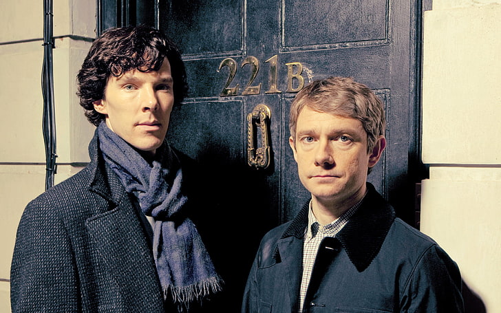 men's gray trench coat, Season 3, Martin Freeman, Benedict Cumberbatch, HD wallpaper