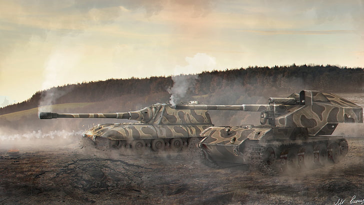two brown battle tanks, Germany, WoT, World of Tanks, Wargaming.Net HD wallpaper