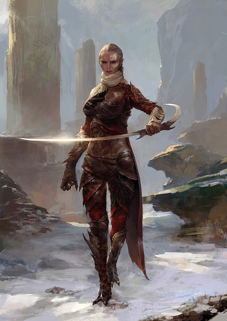 HD wallpaper: female assassin artwork, fantasy art, warrior, sword, full le...