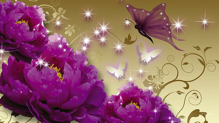 Peonies Of Purple, peony, firefox persona, stars, flowers, puple, HD wallpaper