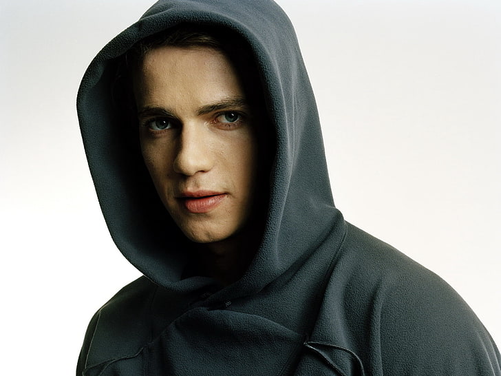 men's black pullover hoodie, hayden christensen, actor, face
