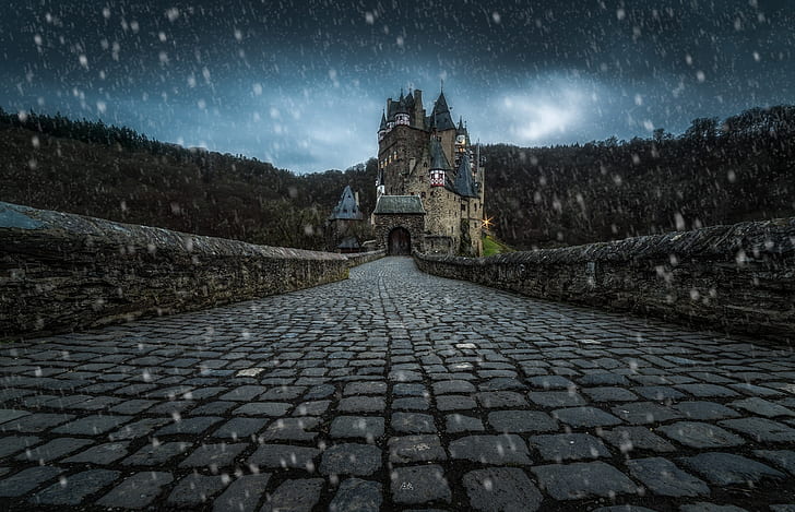 winter, snow, germany, Burg Eltz, HD wallpaper