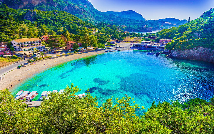 Greece Corfu Island Paleokastritsa Beach Ionian Sea Ultra Hd Wallpaper For Desktop Tablet Mobile Phones 3840×2400, HD wallpaper